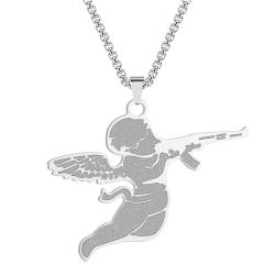 Avenging Angel Machine Gun Pendant Stainless Steel Necklace Suitable for Men and Women Hip-Hop Trendy Punk Jewelry Couple Gifts von Hokech