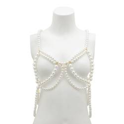 Boho Imitation Perlen-BH Bralette-Körperkette für weibliche geometrische Taillenkette Bikini Sommer Körperschmuck Accessoires von Hokech