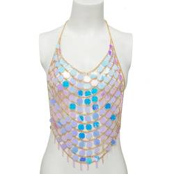 Bunte Kunststoff Pailletten Brust BH Dessous Kette Halskette Frauen Sommer Bikini Boho Festival Körperschmuck Accessoires von Hokech