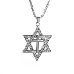 Classic Jewish Star of David Necklace Vintage Jerusalem Cross Pendant Israeli Religious Amulet Jewelry for Men and Women von Hokech
