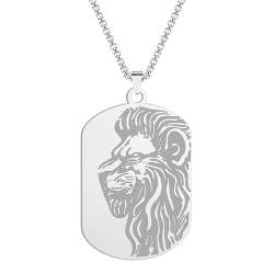 Edelstahl Erkennungsmarke Anhänger Löwen Anhänger Halskette Löwenschild Emblem für Männer und Frauen von Hokech