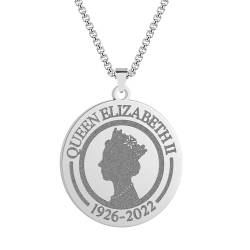 Edelstahl Königin Elizabeth II. Gedenkanhänger Halskette für Männer Frauen Scheibe Charm Kette griechische Mythologie Schmuck Geschenk von Hokech