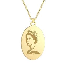Edelstahl Königin Elizabeth II. Gedenkanhänger Halskette für Männer Frauen Scheibe Charm Kette griechische Mythologie Schmuck Geschenk von Hokech