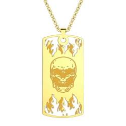 Edelstahl Totenkopf Halskette Totenkopf Erkennungsmarke Anhänger Totenkopf und Flammen Halsketten für Männer und Frauen von Hokech