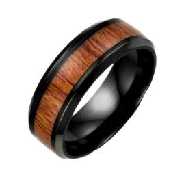 Edelstahl schwarz Weißer Ring mit dunkelroter Holzeinlage im Inneren Ring Männer einzigartige Mode Verlobungsschmuck von Hokech