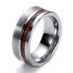 Einfacher hochwertiger 8mm Holz Runde Silber Farbe Wolframkarbid Bandring Schwerer Stahl Punk Ring für Männer Party Ringe von Hokech