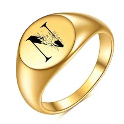 Frauen Männer Blume A-Z Buchstabe Gold Farbe Fingerring Initialen Name Alphabet Weibliche Partei Chunky Ringe Edelstahl Schmuck von Hokech