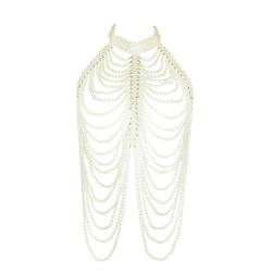 Frauen Perlenschal Halsketten Halsband Schulter lange Kette Anhänger Halsketten Pullover Kette Brautkleid Schmuck Accessoires von Hokech
