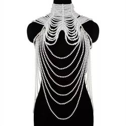 Frauen Perlenschal Halsketten Körperkette sexy Perlenkragen Schulter Perlen BH Top Pullover Kette Brautkleid Körperschmuck von Hokech