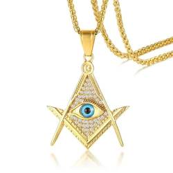 Freimaurer-Auge der Vorsehung Illuminati Pyramide All Seeing Eye Anhänger für Männer Edelstahl CZ Stone Punk Halskette von Hokech