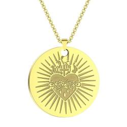 Gold Heiliges Herz Halskette 14K Massivgold Heiliges Herz Anhänger Herz Jesu Charm Religiöses Heiliges Herz Schmuck von Hokech