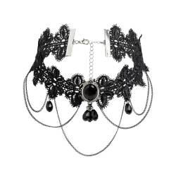 Gothic mehrschichtige schwarze Spitze Kristall Anhänger Choker Halskette für Frauen Vintage sexy Quaste Kette Halloween Schmuck Accessoires von Hokech