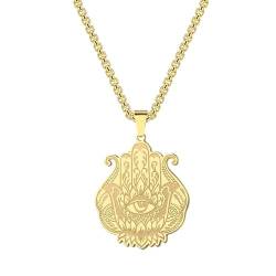 Hand von Fatima Halskette Frauen Männer Hamsa Anhänger Edelstahl Gravur Auge Lotus Glücksbringer Religion Heidnisches Geschenk von Hokech