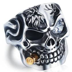 Herren Vintage Edelstahl Gothic Skull Smoking Bullet Biker Ring von Hokech