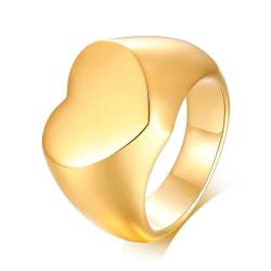 Hochwertiger personalisierter Hochzeitsschmuck Goldfarbe Edelstahl benutzerdefinierter Herz-Siegelring für Frauen von Hokech