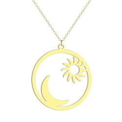 Hohle Sonne und Mond Anhänger Halskette für Frauen Mädchen Edelstahl Halbmond Charm Halskette Sonnenschliff Schmuck Geschenk von Hokech