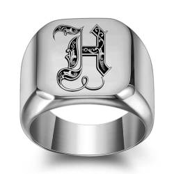 Hokech 18mm klobiger Siegelring für Männer Punk Silber Farbe Edelstahl Royal Initialen Brief Initiale Stempel Ring Schmuck von Hokech