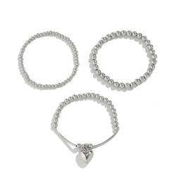 Hokech 3Pcs Classic Vintage Herz Anhänger Kettenarmbänder für Frauen Trendige elastische Strangperlen Armreifen Grunge Paar Handschmuck von Hokech