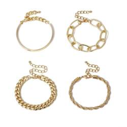 Hokech 4Pcs Punk kubanische Panzerkettenarmbänder Set für Frauen Vintage Boho Gold Farbe dicker Charme Armreifen Paar Handschmuck Geschenk von Hokech