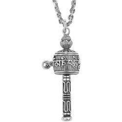 Hokech Drehbare sechsstellige Mantra-Transferperlen Gebetsmühlen-Halskettenanhänger für Männer und Frauen Religiöser Glücksschmuck von Hokech