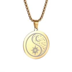 Hokech Edelstahl Yin Yang Bagua Tai Chi Sonne Mond Stern Halskettenanhänger ist für Männer und Frauen geeignet Retro-Schmuck im ethnischen Stil von Hokech