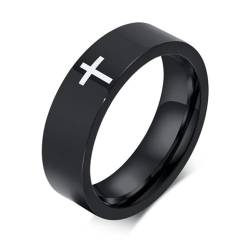 Hokech Einfacher Kreuzring für Frauen Männer Schwarz Silber Farbe Edelstahl Ehering Lässig Unisex Religiöses Christus-Accessoire von Hokech