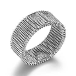 Hokech Gewebter Mesh-Ring 316L Edelstahlringe für Männer Frauen Trendiger Unisex-Paarschmuck Flaches Kettenband heißes Geschenk von Hokech