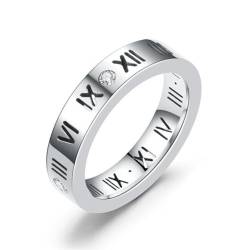 Hokech Gold Silber Farbe Edelstahl Zirkonia Kristall Römische Ziffern Ring Klassische Verlobungsringe für Frauen von Hokech