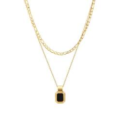 Hokech Goldfarbe Doppelschichtige Edelstahl-Halskette für Frauen Mode Geometrie Anhänger weibliche Halsband Schmuck Geschenke von Hokech