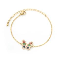 Hokech Lucky Butterfly Armband für Frauen Glänzende bunte Strass Armbänder Kristall Vintage Boho Jewerly Paar Geschenk pulseras mujer von Hokech