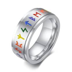 Hokech Mode Rianbow Pride Ringe für Männer Edelstahl Nordic Viking Rune Drehbare Angstbänder Ring für Männer Frauen von Hokech