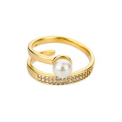 Hokech Mond und Stern Ringe für Frauen Edelstahl Luxus Imitation Perlen Ring Vintage Paar Ehering Schmuck Brautjungfer Geschenk von Hokech