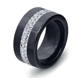 Hokech Neue 10MM Schwarz und Weiß 2 Reihe Kristall Keramik Ring Frauen Verlobungsversprechen Ehering Geschenke für Frauen von Hokech