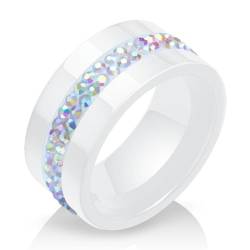 Hokech Neue 10MM Schwarz und Weiß 2 Reihe Kristall Keramik Ring Frauen Verlobungsversprechen Ehering Geschenke für Frauen von Hokech