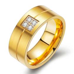 Hokech Neue Art und Weise Goldfarbe Edelstahl Ehering für Frau Männer weiß CZ Stein Verlobungsring von Hokech