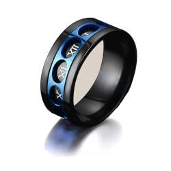 Hokech Neuer Trend 9mm drehbare römische Ziffern Fingerring blau roségold Farbe Edelstahl Ring Schmuck Accessoires für Männer Frauen von Hokech