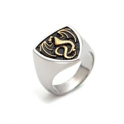 Hokech Retro Stahl/Gold Viking Feuer Drachen Ring für Männer Biker Nordic Ethnic Edelstahl Wikingerring Amulett Drache Stempel Schmuck von Hokech