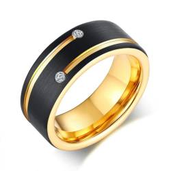 Hokech Schwarzer Wolframkarbid Ehering mit goldenen Farblinien AAA CZ Stones Ring für Männer von Hokech