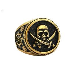 Hokech Vintage Doppelmesser Pirat Edelstahl Schädel Ring für Männer Punk Gold Totenkopf Siegelring Wikinger Kompass Schmuck Geschenk Größe 7-13 von Hokech