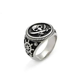 Hokech Vintage Doppelmesser Pirat Edelstahl Schädel Ring für Männer Punk Gold Totenkopf Siegelring Wikinger Kompass Schmuck Geschenk Größe 7-13 von Hokech