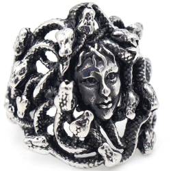 Hokech Vintage Griechische Mythologie Edelstahl Medusa Schlangenring für Männer Frauen Gothic Ring Medusa Ring Biker Schmuck Geschenk von Hokech