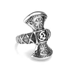 Hokech Vintage Nordic Wikinger Kompass Doppelaxt Ring für Männer Mode Edelstahl Wikinger Keltische Knoten Ringe Amulett Schmuck von Hokech