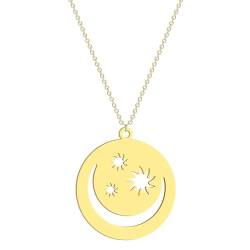 Hollow Moon Star Runde Anhänger Halskette für Frauen Mädchen Edelstahl Laser Cut Charm Halskette Statement Schmuck von Hokech