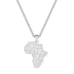 Karte von Afrika Halskette, Afrika Karte Anhänger mit nationalen Grenzen Silber vergoldeter Edelstahl afrikanischer Schmuck von Hokech