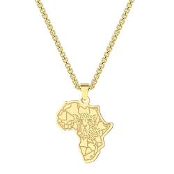 Karte von Afrika Halskette mit nationalen Grenzen Tigergesicht Vintage-Muster Edelstahl afrikanische Karte Schmuck Geschenk von Hokech