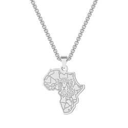 Karte von Afrika Halskette mit nationalen Grenzen Tigergesicht Vintage-Muster Edelstahl afrikanische Karte Schmuck Geschenk von Hokech
