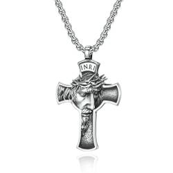 Männer Edelstahl Jesus Christus Gesicht Kreuz Kreuz Anhänger Halskette Kette Zubehör Anpassen von Hokech