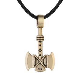 Männliche Wikinger-Kampfaxt-Anhänger Halskette Verstellbare schwarze Kordel Gothic Halskette für Männer Steam Punk Stil von Hokech
