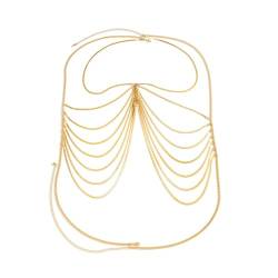 Mehrlagige flache Schlangenkette Kreuz Brust Brust Körper Kette Halskette für Frauen Sexy Gold Farbe Bikini Bauchkette von Hokech