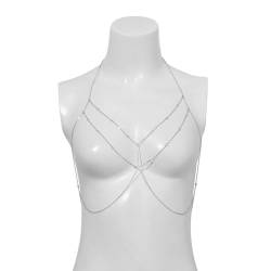 Mehrschichtige Kreuzbrust-Brustbauch-Körperketten-Halskette für Frauen Sommer-Bikinis Boho Beach Rave-Accessoires von Hokech